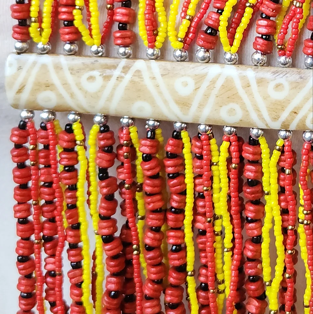 Yellow, Red and Black Beaded Necklace with Camel Bone Accent. Reversable š - Picture 8 of 8